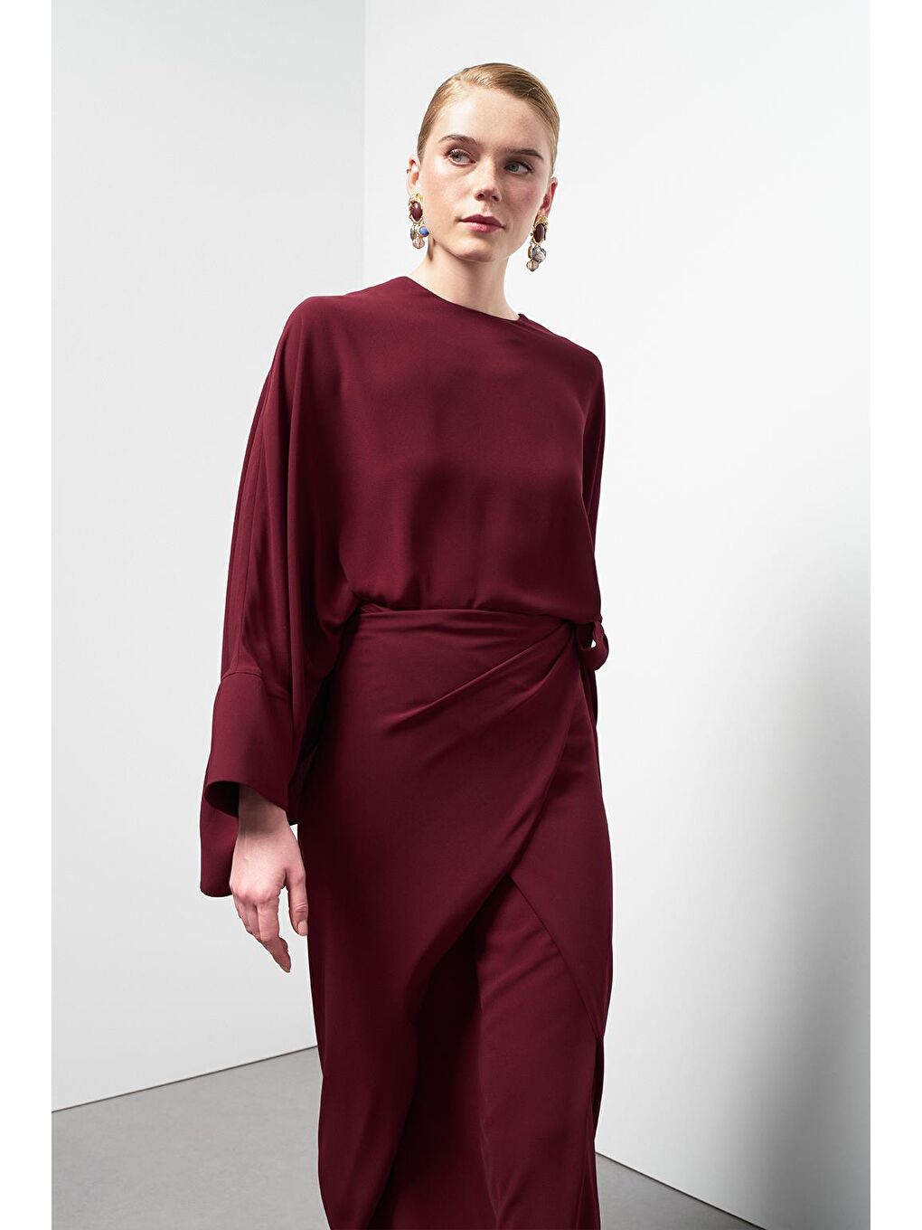 Doha Tunik Anvelop Etek Takım Bordo-4
