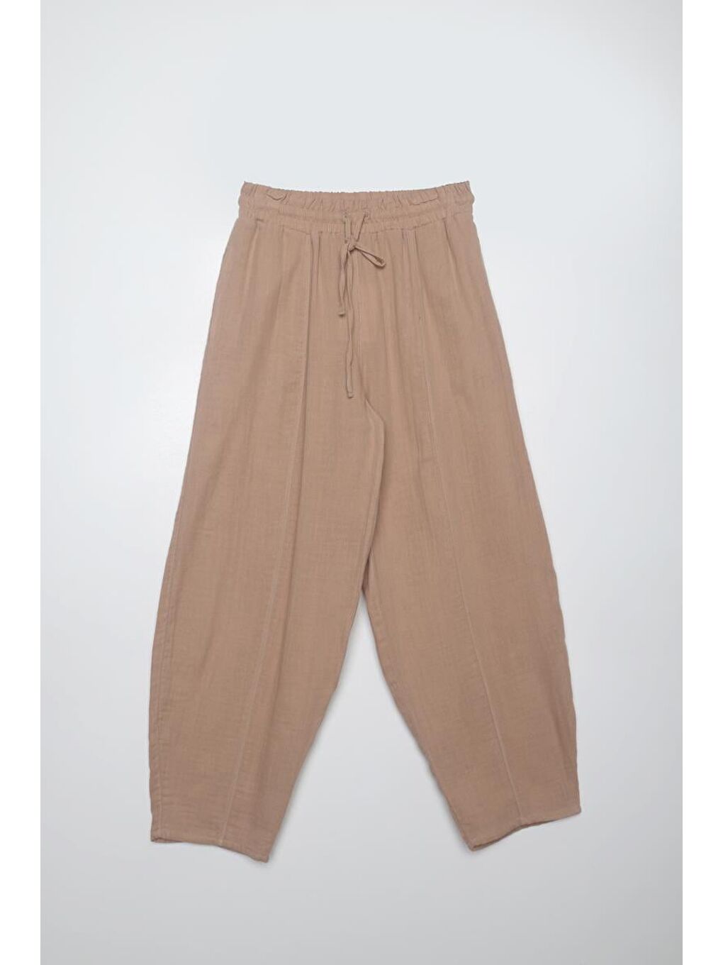 Bej Taş-%100 Pamuklu Cepli Müslin Pantolon-4