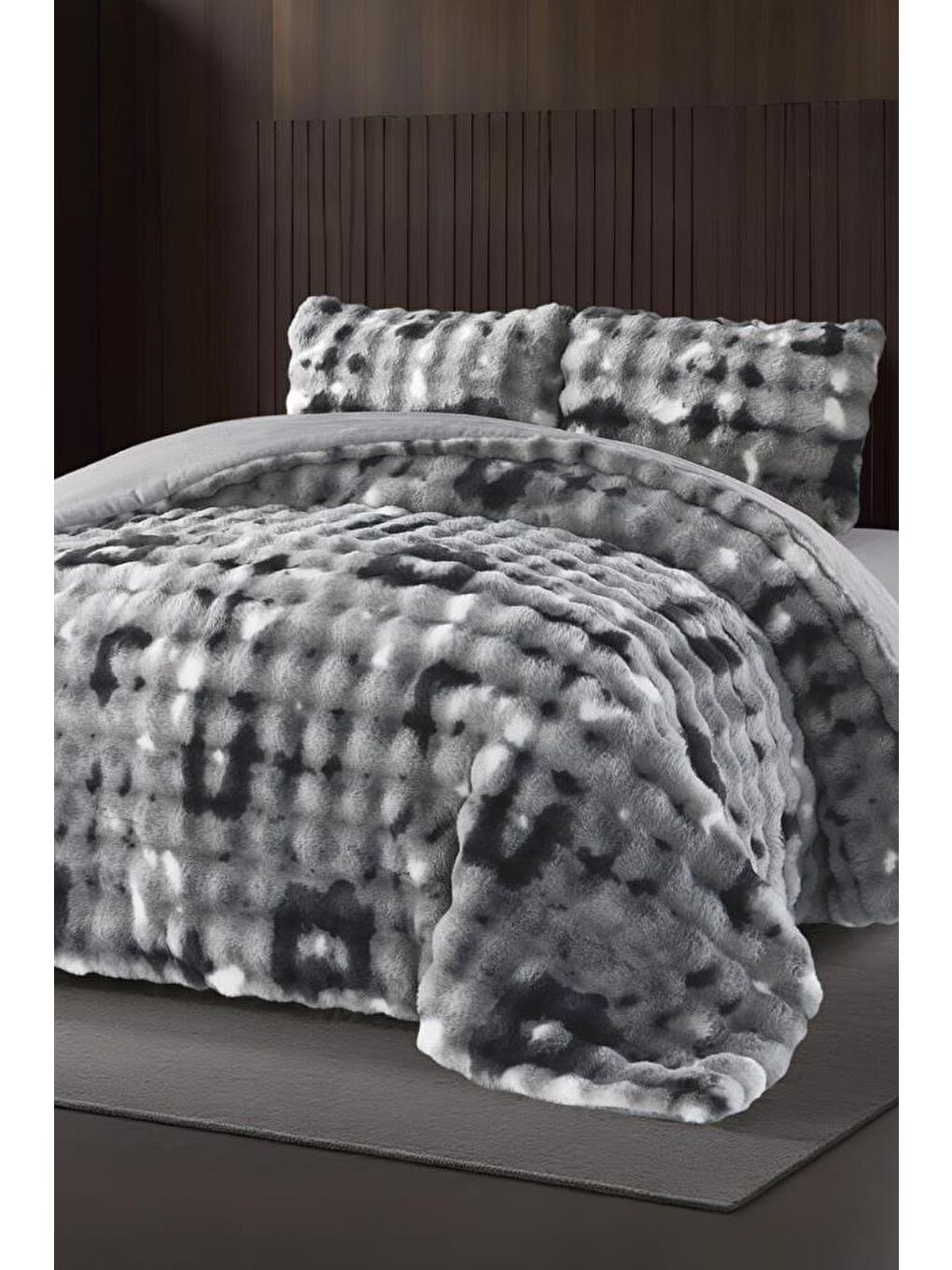 Alvina Dama Tavşan Tüyü Çift Kişilik Yatak Örtüsü 220x240 Cm Gri