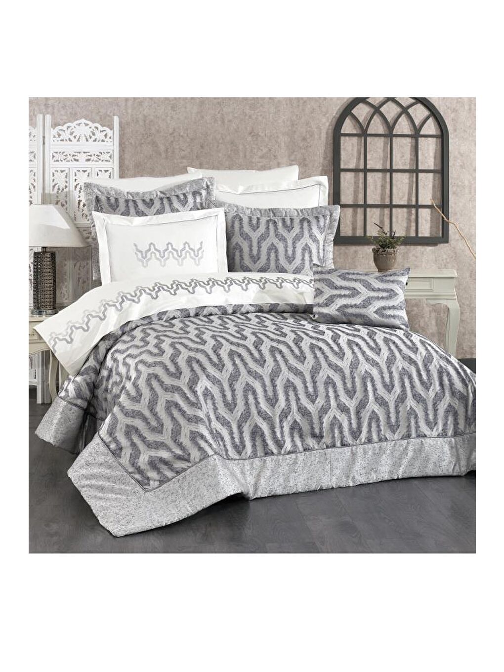 Amira 10 Parça Çift Kişilik Çeyiz Seti Antrasit-1