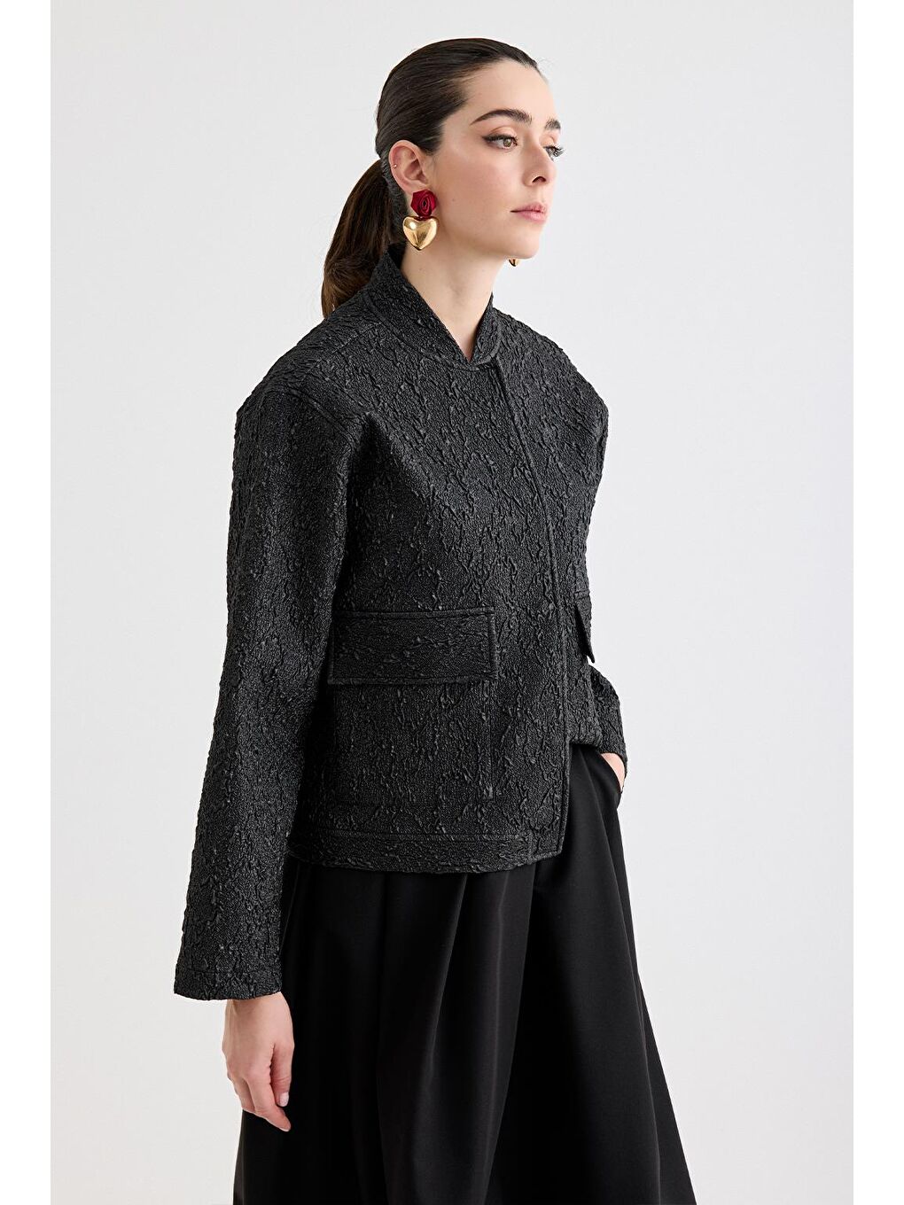 Denia Jakar Midi Bomber Ceket Siyah-1