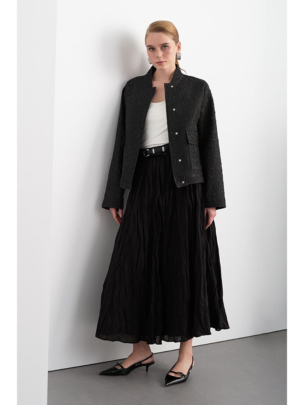 Denia Jakar Midi Bomber Ceket Siyah-2