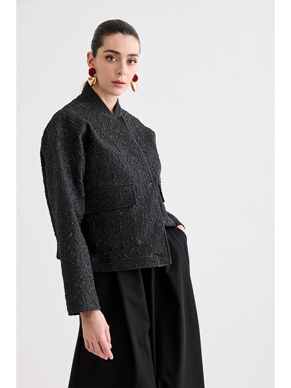 Denia Jakar Midi Bomber Ceket Siyah-3