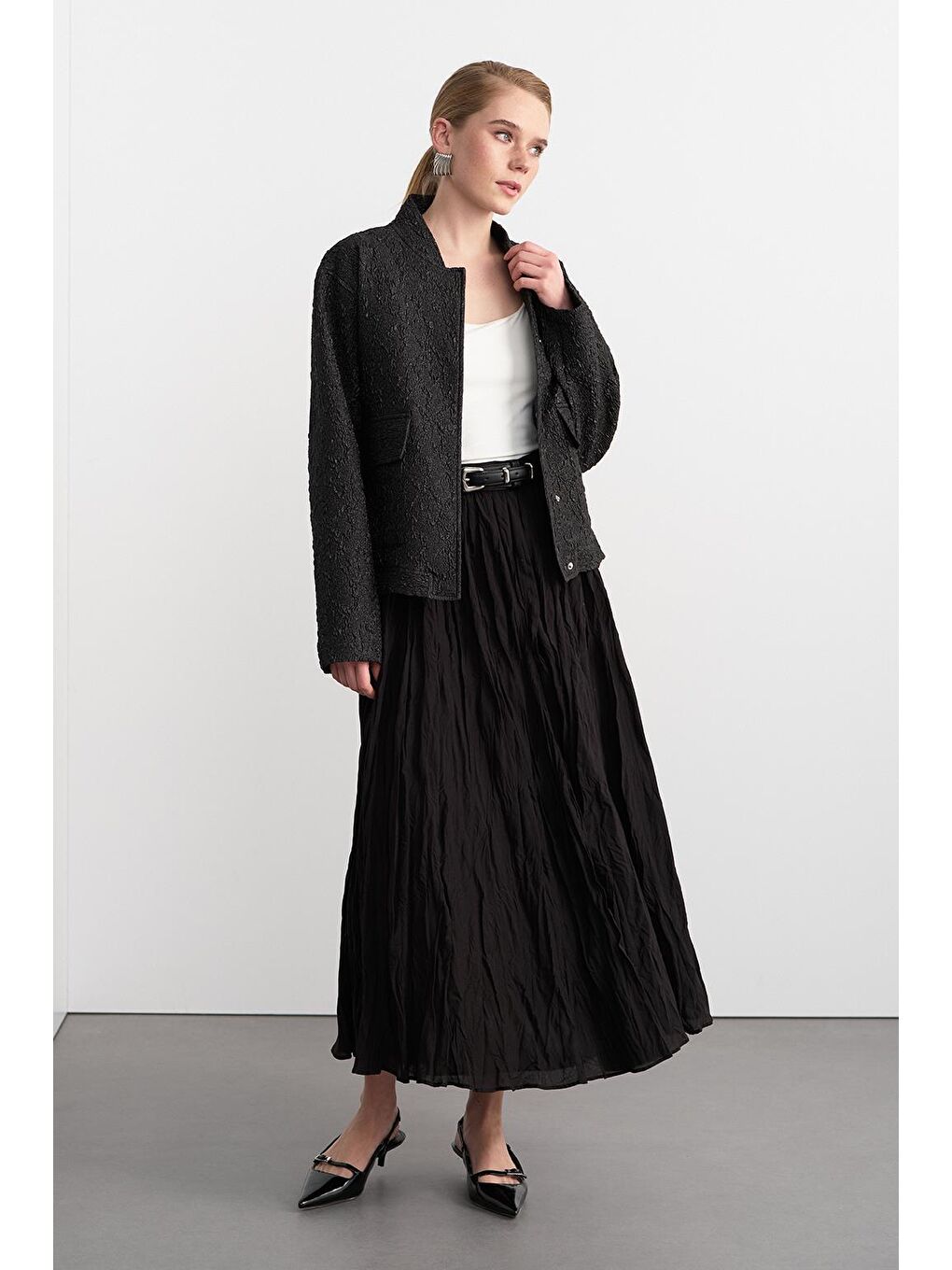 Denia Jakar Midi Bomber Ceket Siyah-4