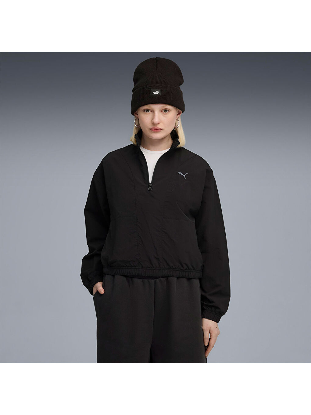 Her Woven Kadın Siyah Klasik Yaka Sweatshirt