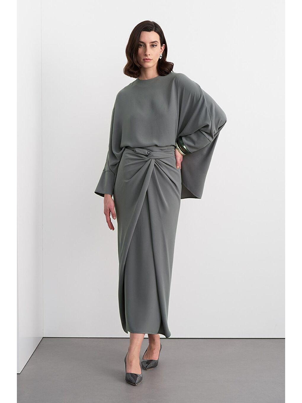 Doha Tunik Anvelop Etek Takım Gri