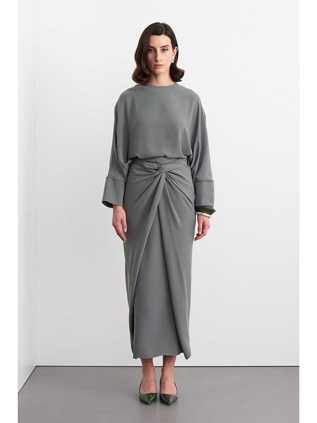 Doha Tunik Anvelop Etek Takım Gri-2