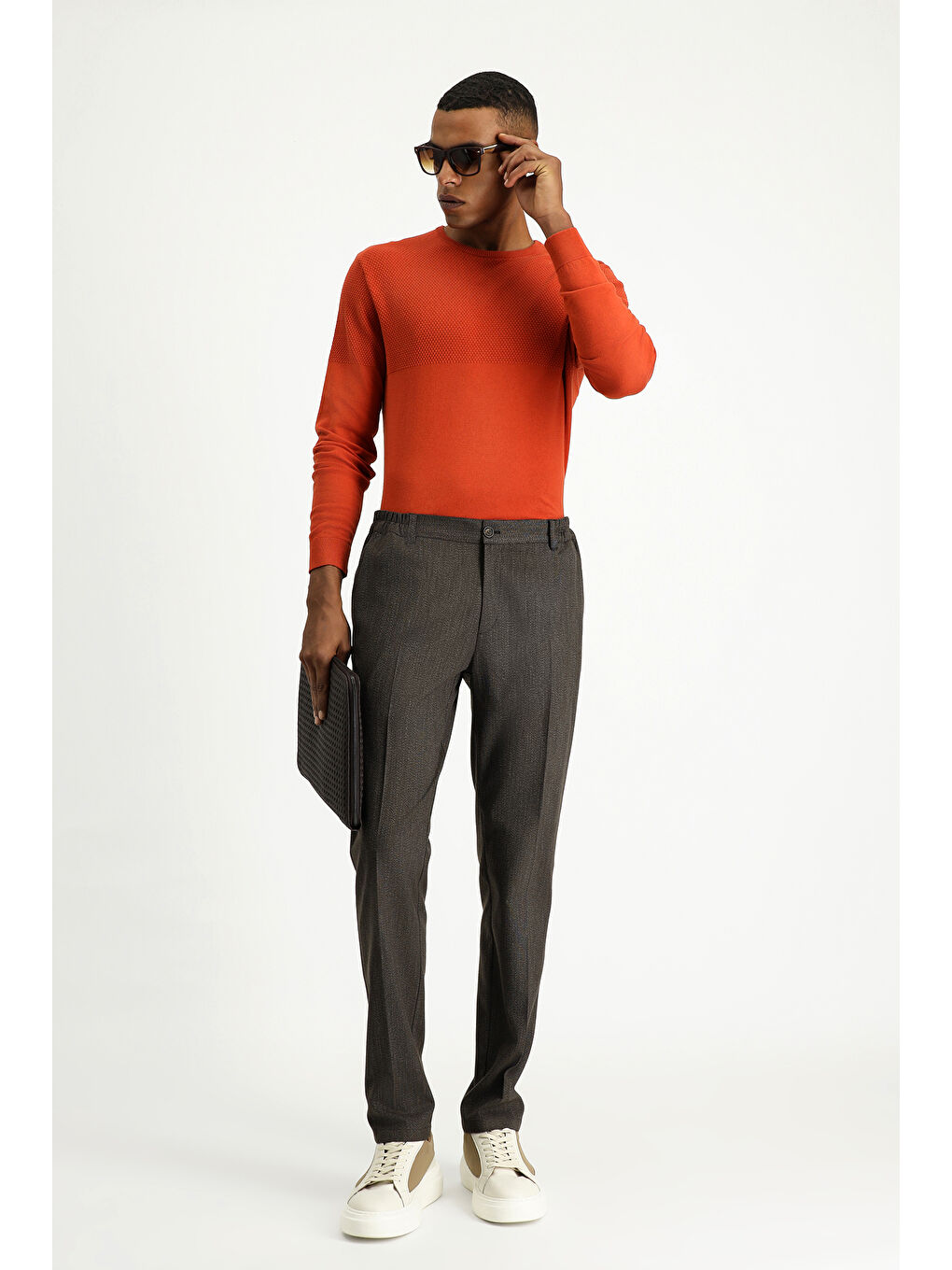 Kahverengi Super Slim Fit Ekstra Dar Kesim Beli Lastikli Elastanlı Klasik Kumaş Pantolon-1