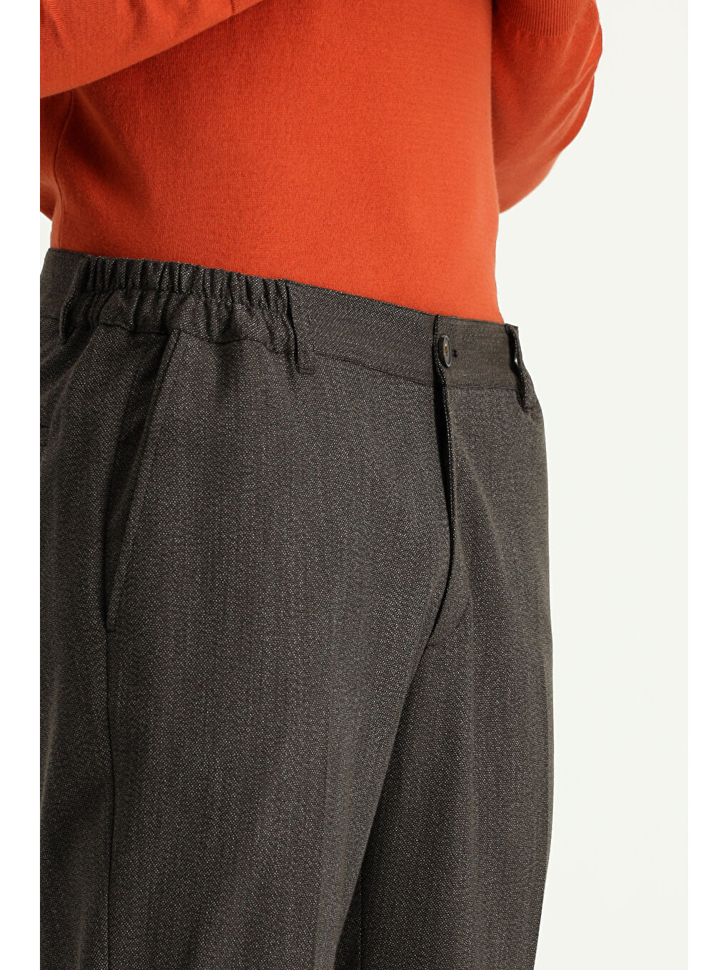Kahverengi Super Slim Fit Ekstra Dar Kesim Beli Lastikli Elastanlı Klasik Kumaş Pantolon-2