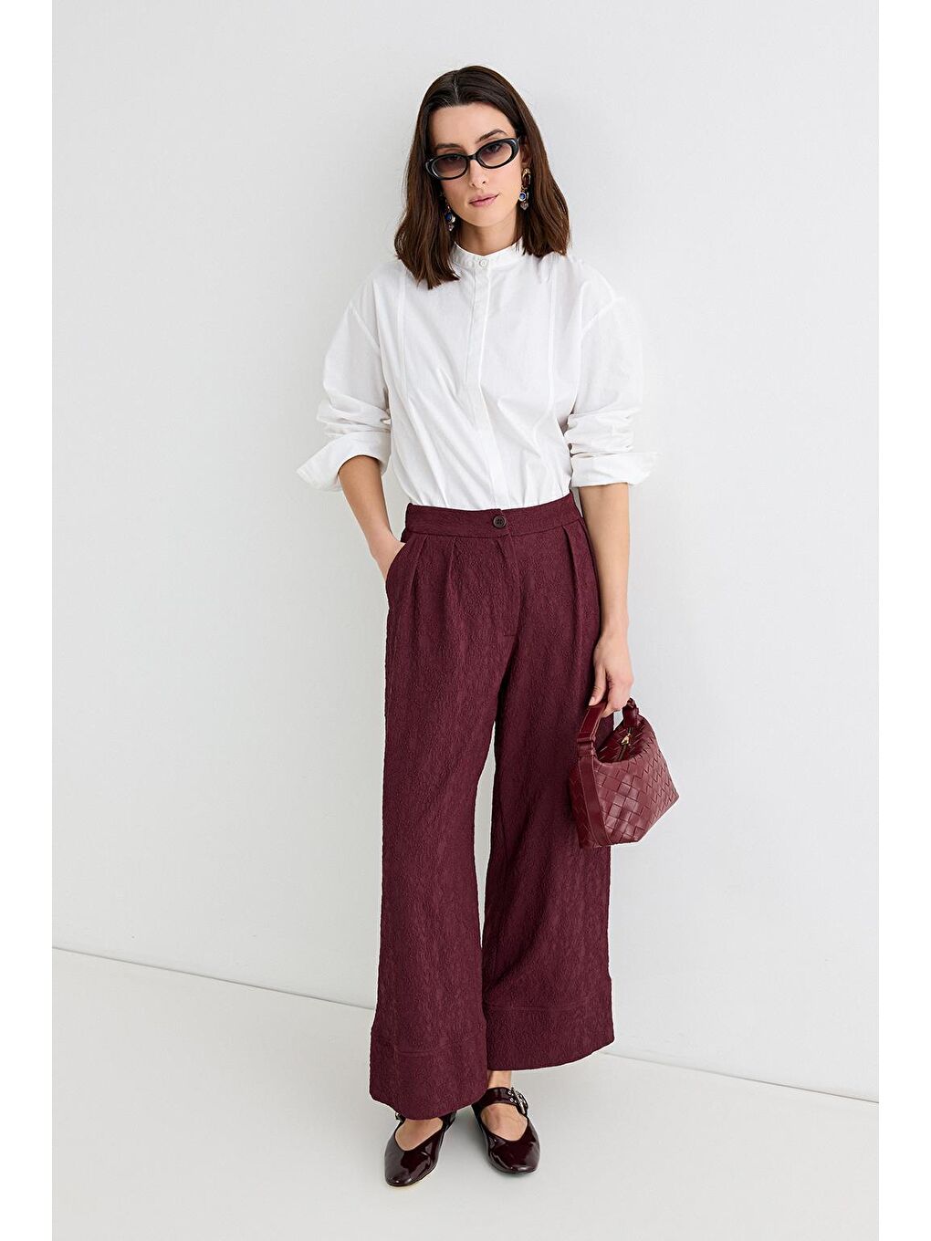 Dokulu Culotte Pantolon Bordo