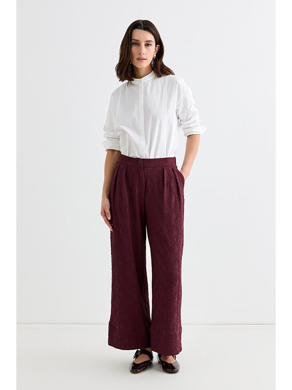 Dokulu Culotte Pantolon Bordo-1