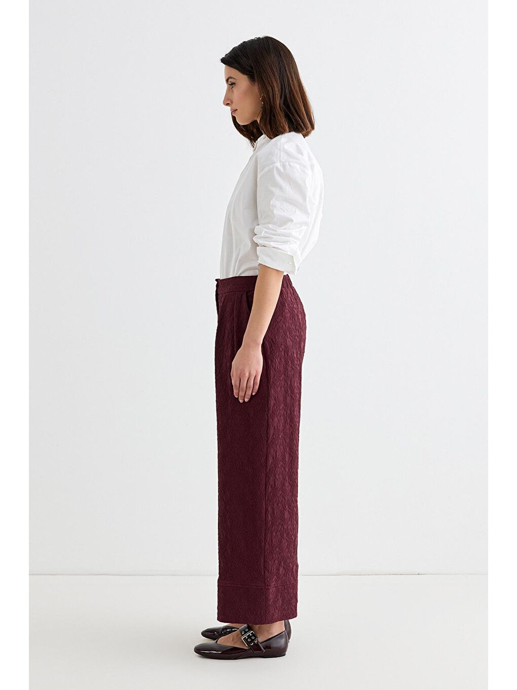 Dokulu Culotte Pantolon Bordo-2