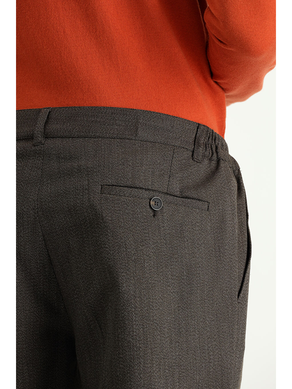 Kahverengi Super Slim Fit Ekstra Dar Kesim Beli Lastikli Elastanlı Klasik Kumaş Pantolon-4