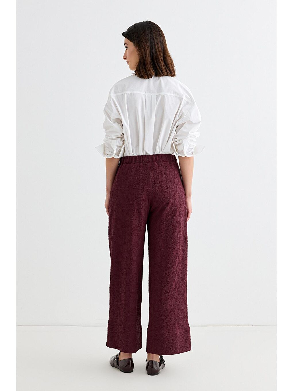 Dokulu Culotte Pantolon Bordo-3