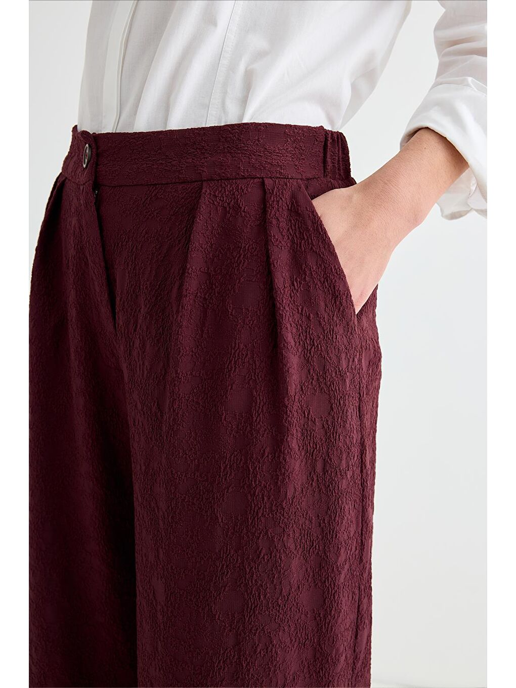 Dokulu Culotte Pantolon Bordo-4