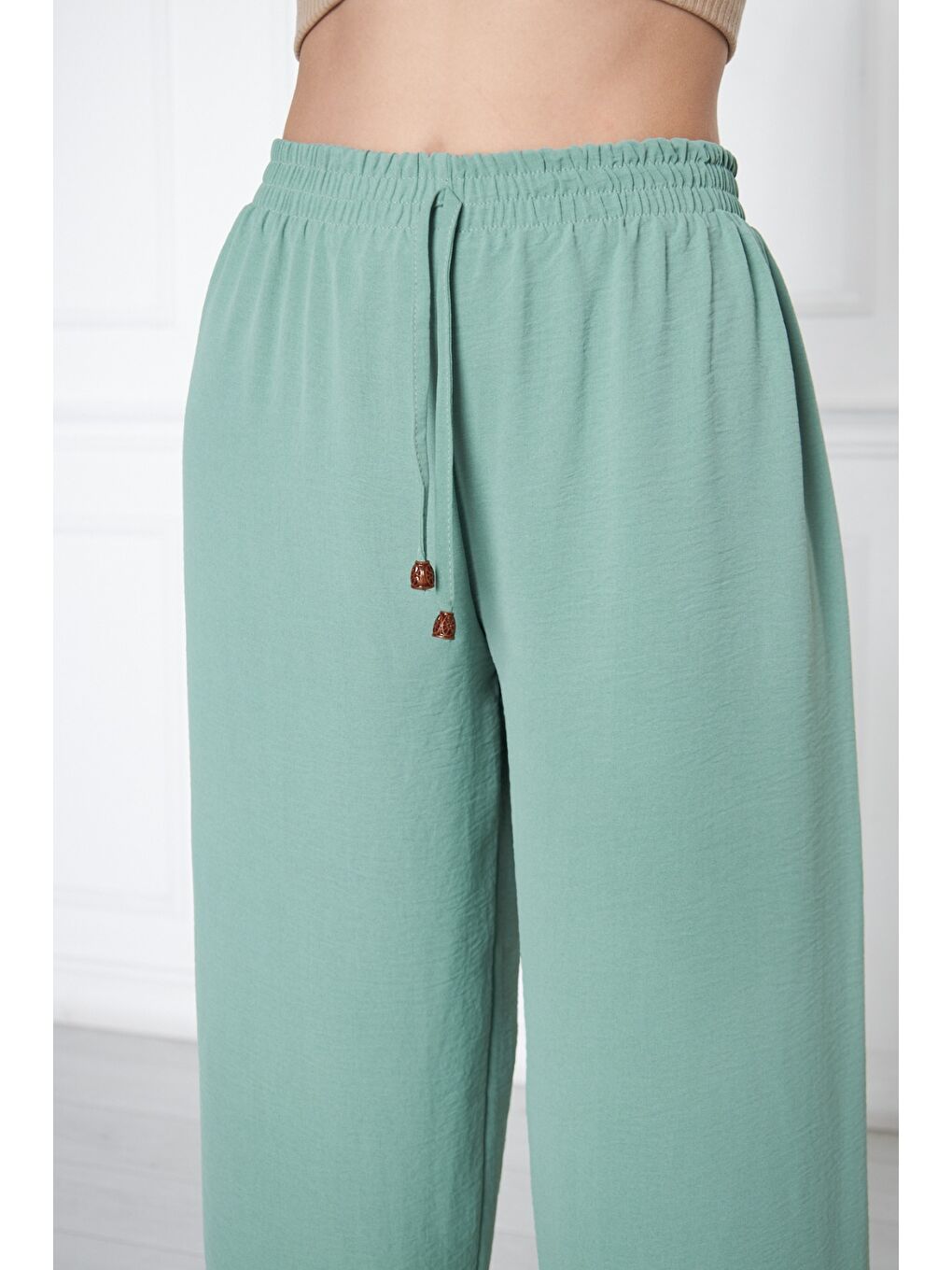Turkuaz Kadın Aerobin Geniş Paça Palazzo Bel Lastikli Pantolon-5