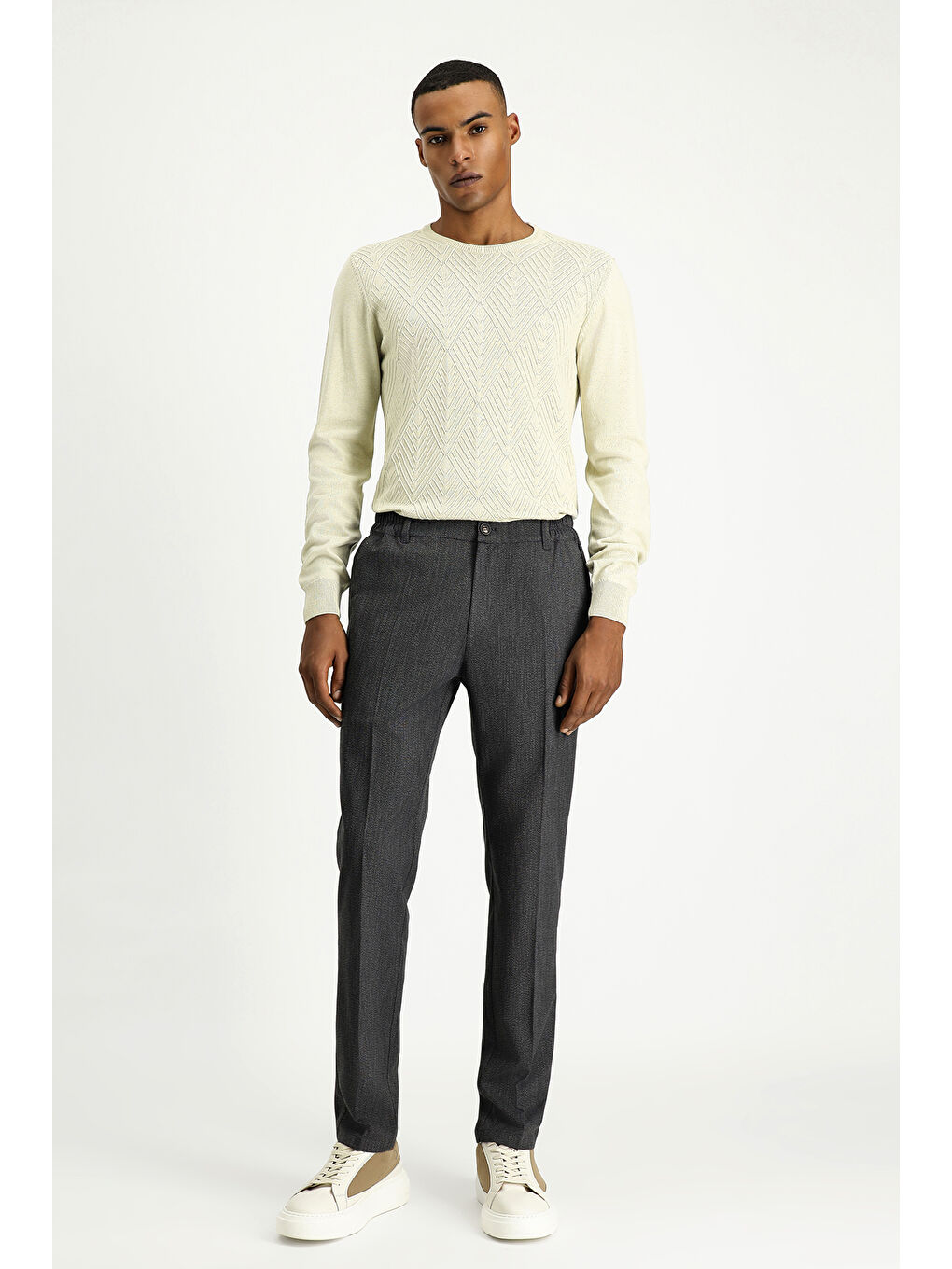 Antrasit Super Slim Fit Ekstra Dar Kesim Beli Lastikli Elastanlı Klasik Kumaş Pantolon