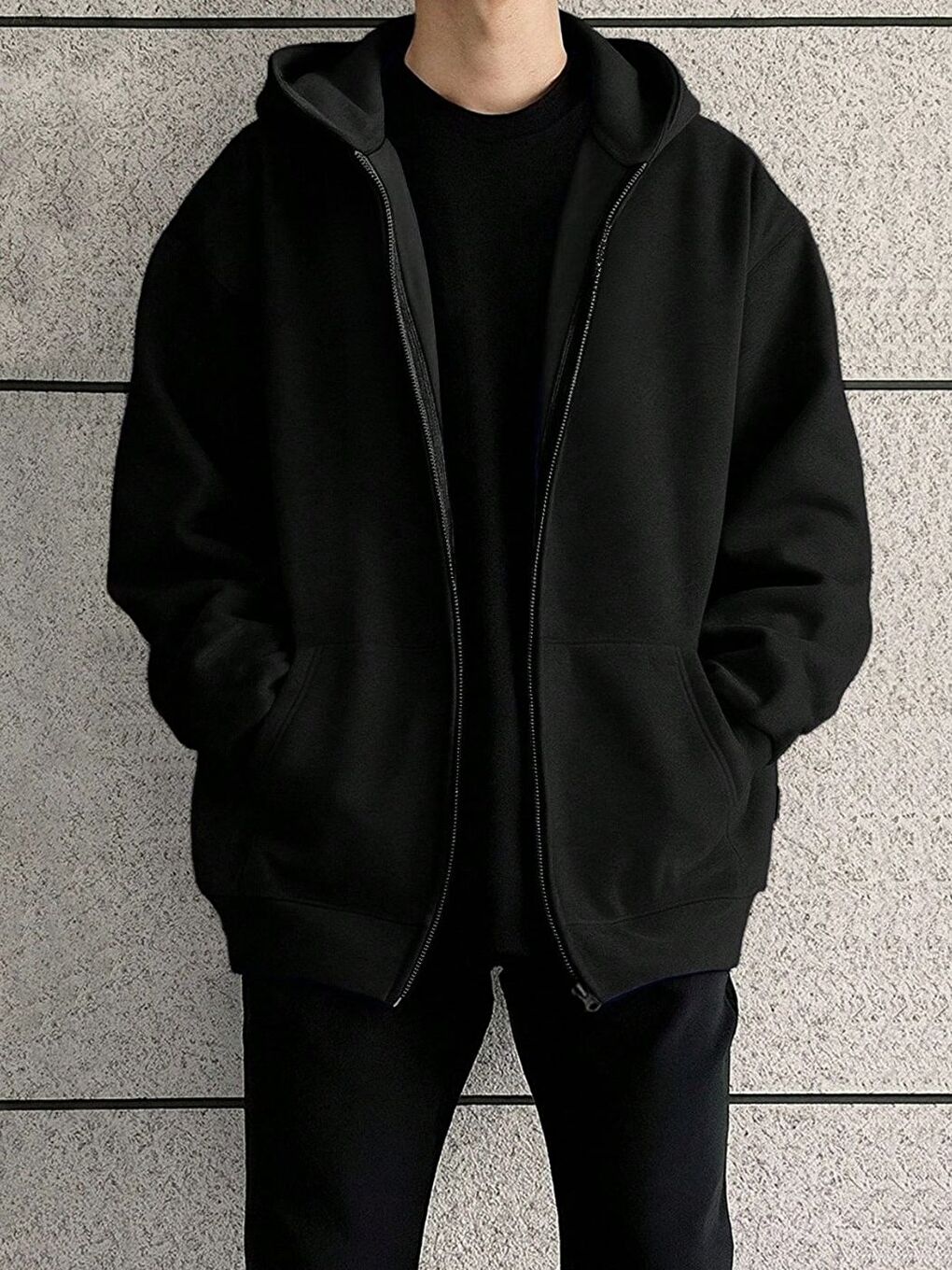 Erkek Siyah Uzun Kollu Fermuarlı Hırka-2