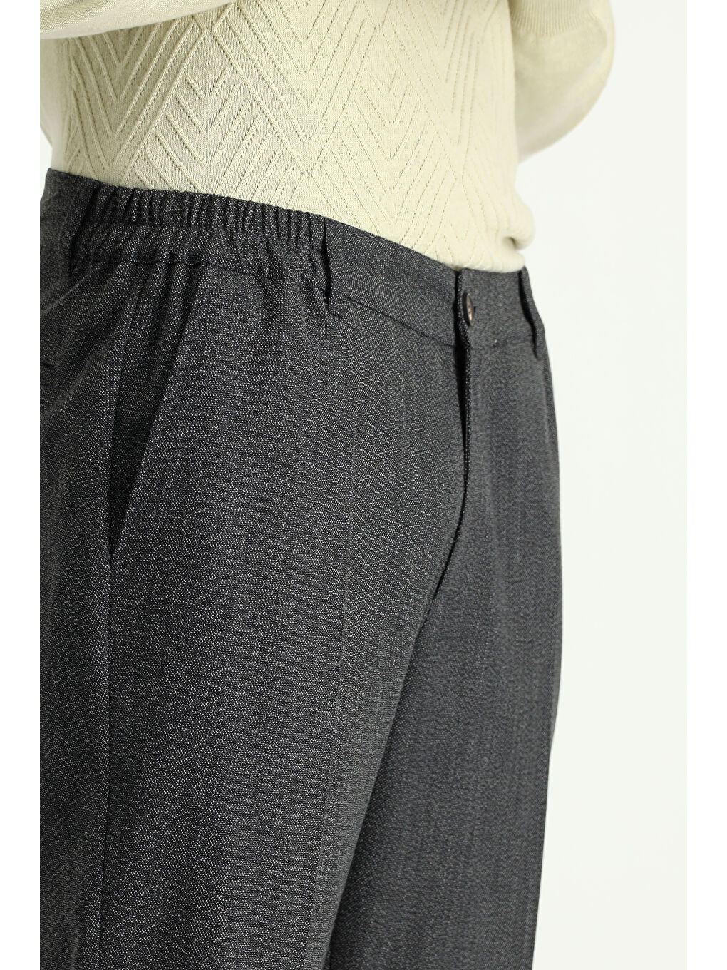 Antrasit Super Slim Fit Ekstra Dar Kesim Beli Lastikli Elastanlı Klasik Kumaş Pantolon-2