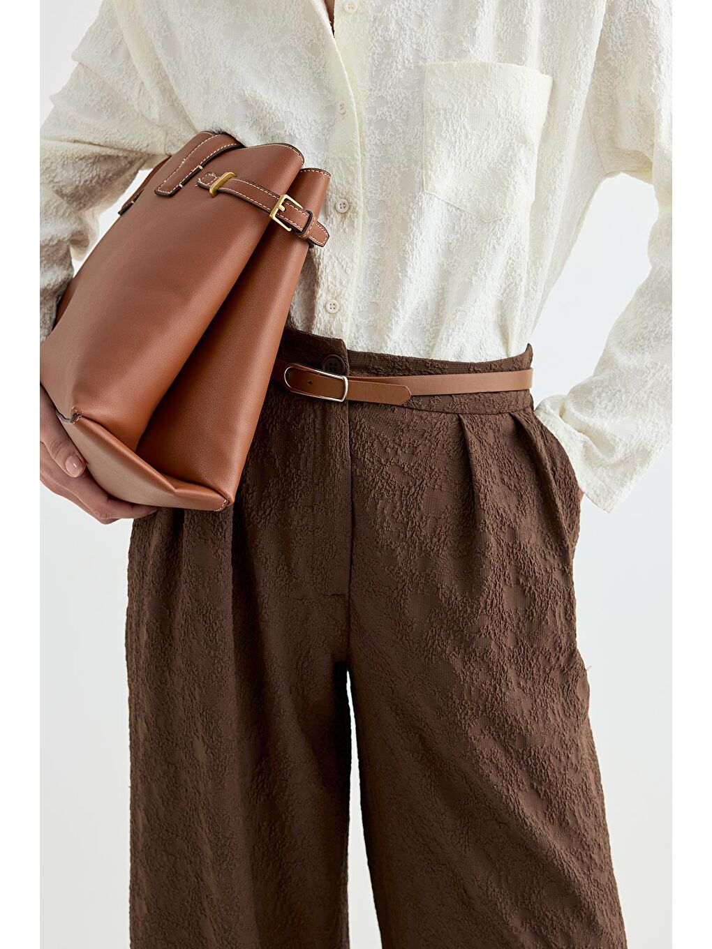 Kahverengi Dokulu Culotte Pantolon Kahve-3