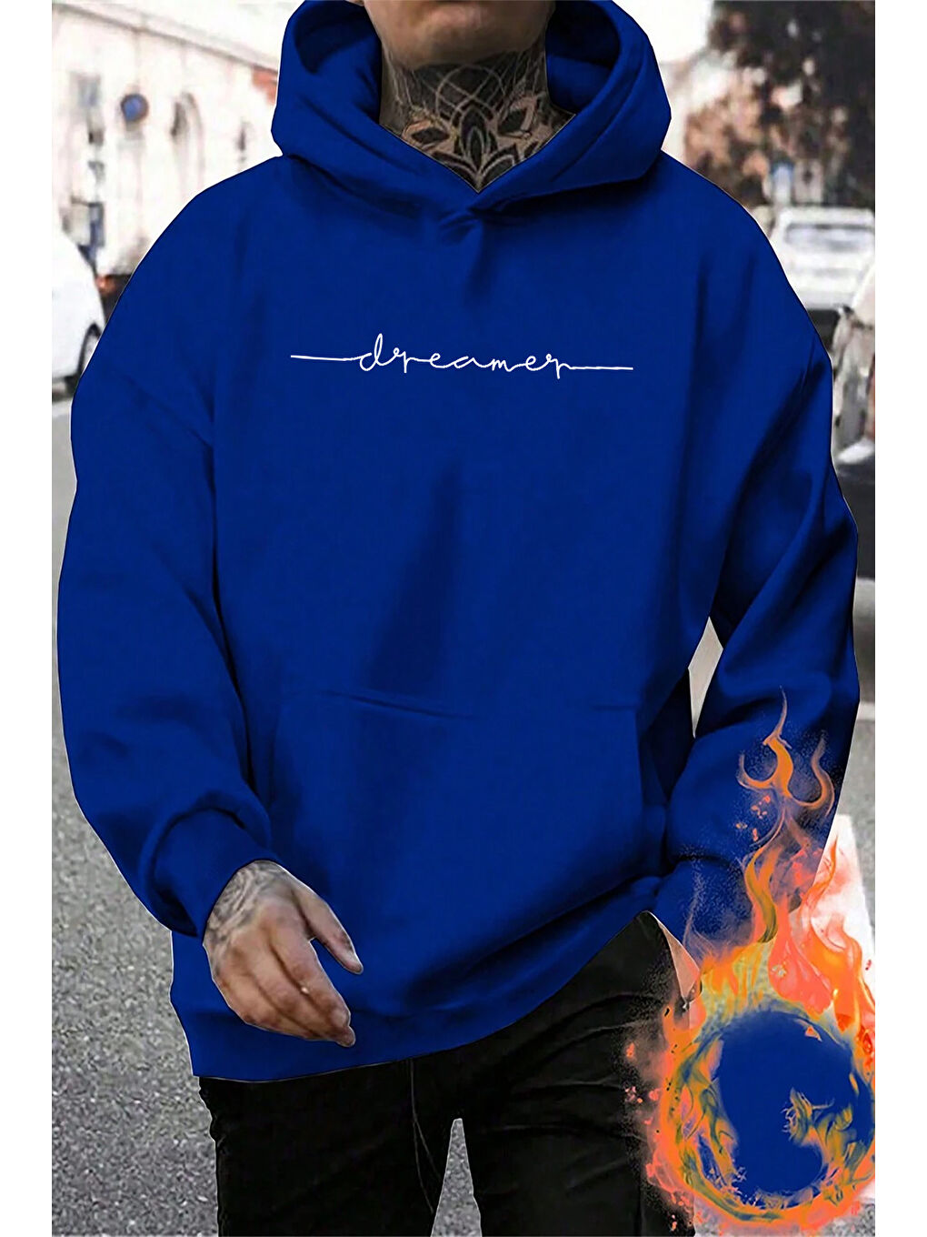 uyguntarz Mavi Dreamer Baskılı Oversize Sweatshirt