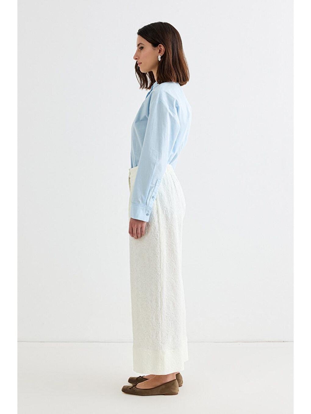 Dokulu Culotte Pantolon Ekru-2