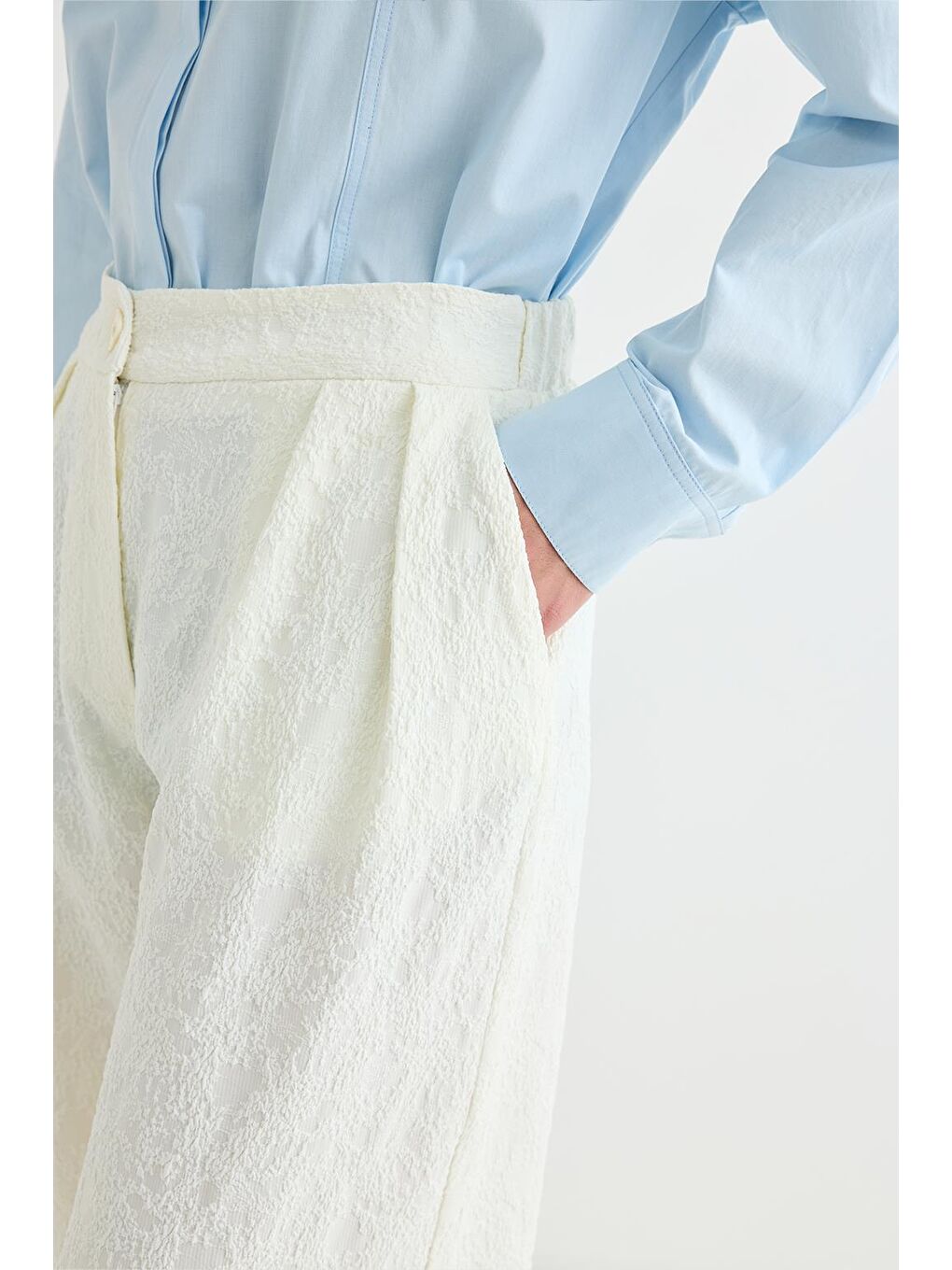 Dokulu Culotte Pantolon Ekru-4