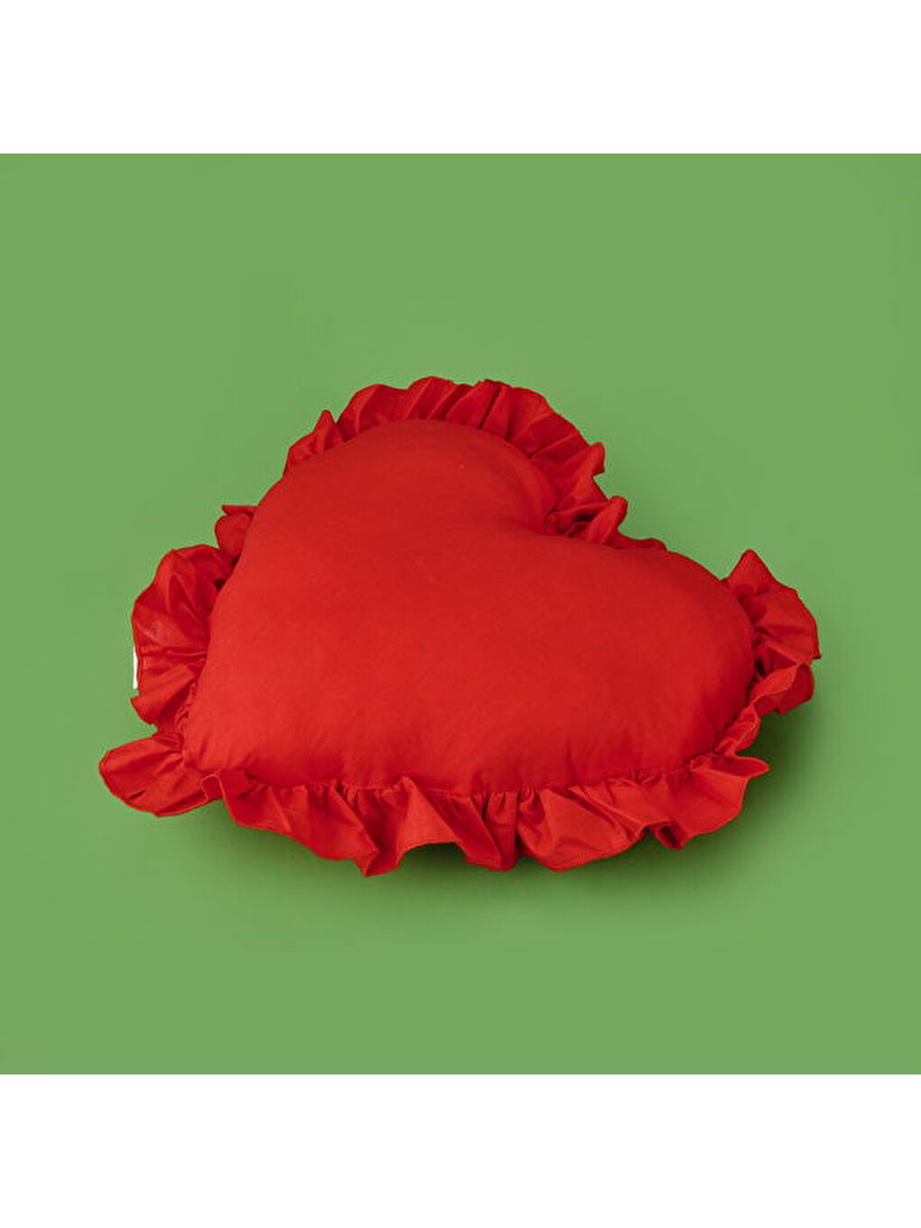 Soft Fırfırlı Kalpli Kırlent - Kırmızı - 49x48 cm-1