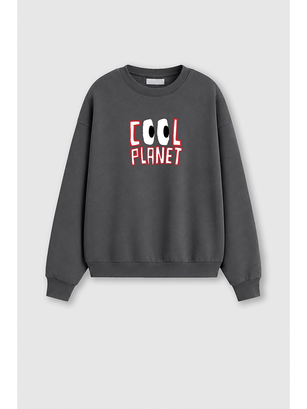 Antrasit Kadın Premium Kumaş 3 İplik Şardonlu Slogan Baskılı Sweatshirt