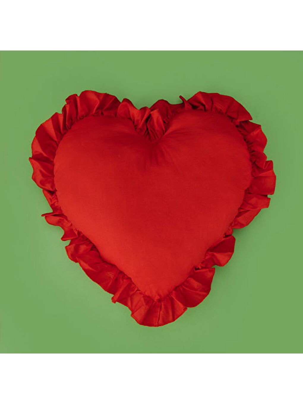 Soft Fırfırlı Kalpli Kırlent - Kırmızı - 49x48 cm-2