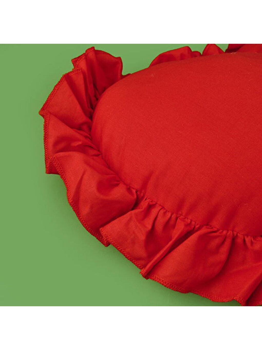 Soft Fırfırlı Kalpli Kırlent - Kırmızı - 49x48 cm-3