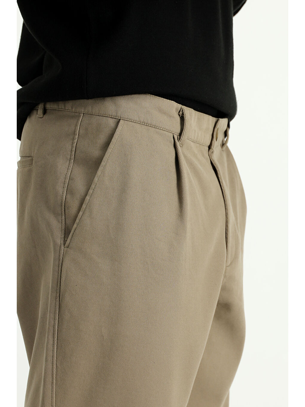 Bej Regular Fit Elastanlı Pileli Kanvas / Chino Pantolon-2