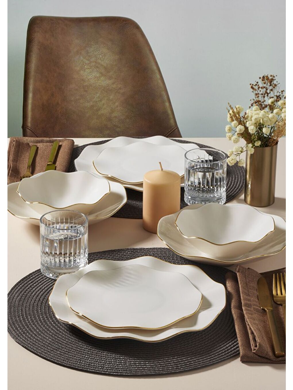 Ekru Nesrin 26 Parça 6 Kişilik Yemek Takımı Altın Yaldız 20