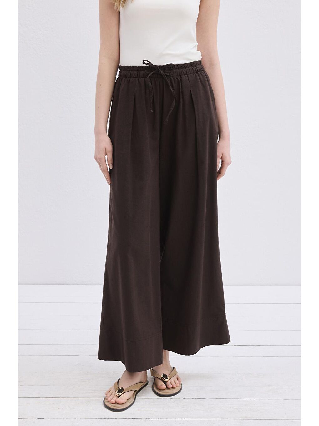 Kahverengi Doren Keten Pantolon Kahve-1