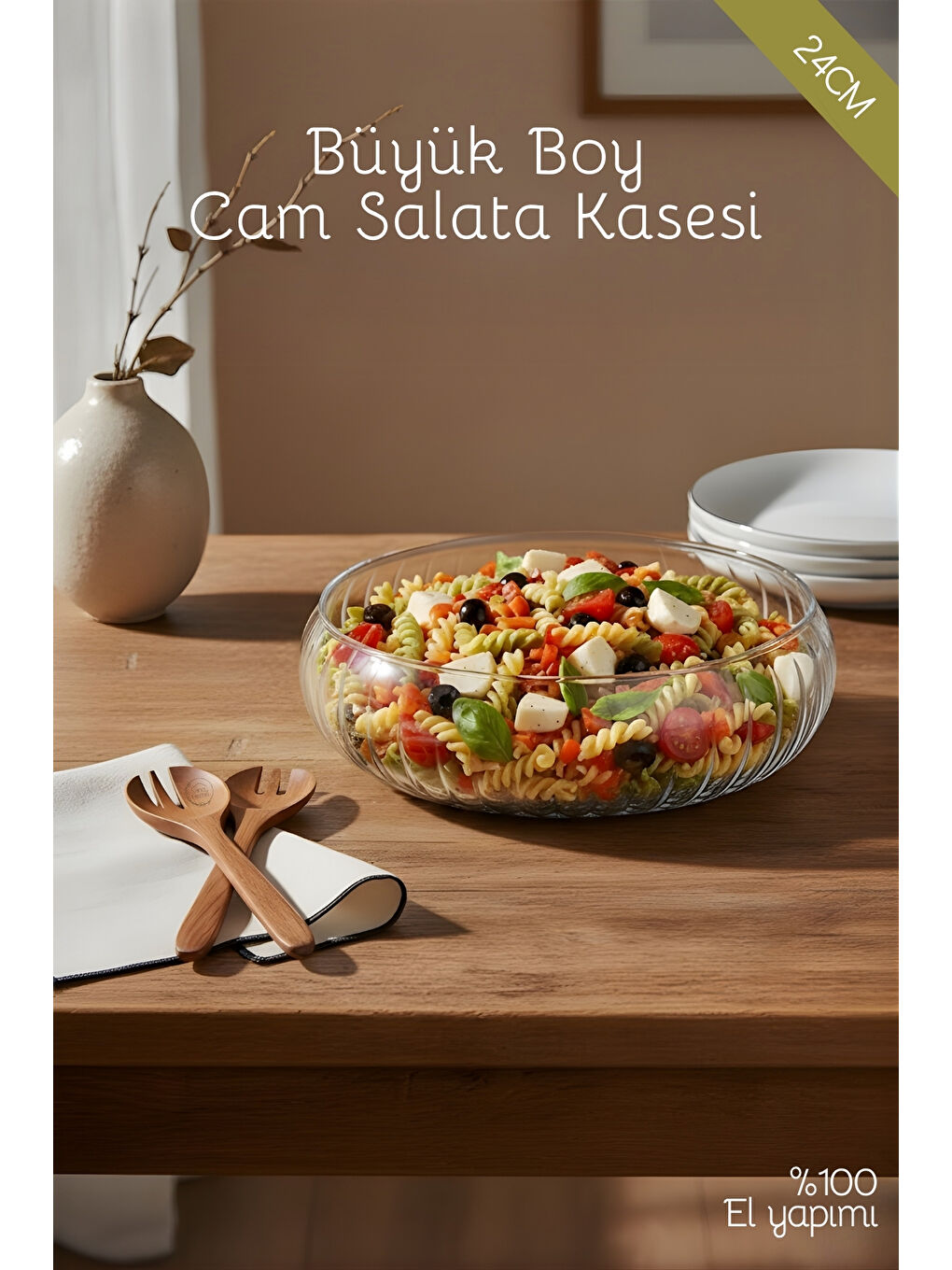 Renksiz Büyük Boy Cam Salata Kasesi - İskandinav Tarz Kase - Şeffaf Kase