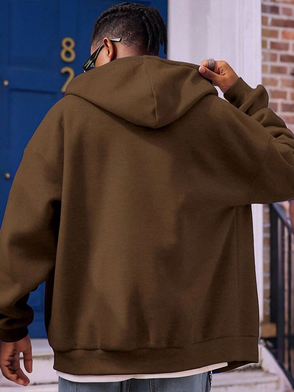 Erkek Kahverengi Uzun Kollu Fermuarlı Hırka-1