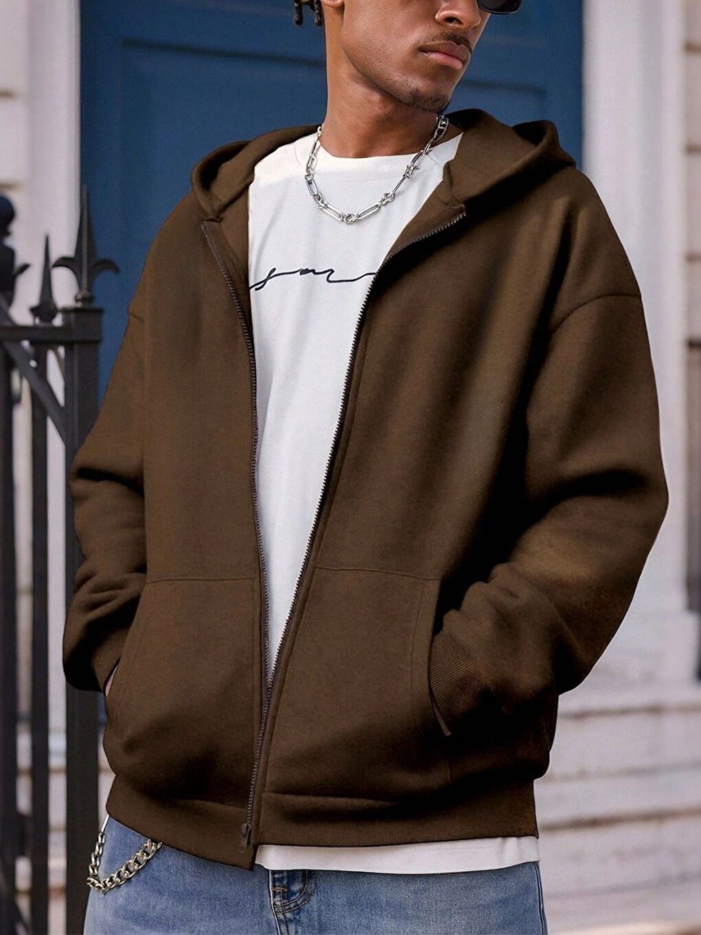 Erkek Kahverengi Uzun Kollu Fermuarlı Hırka-2