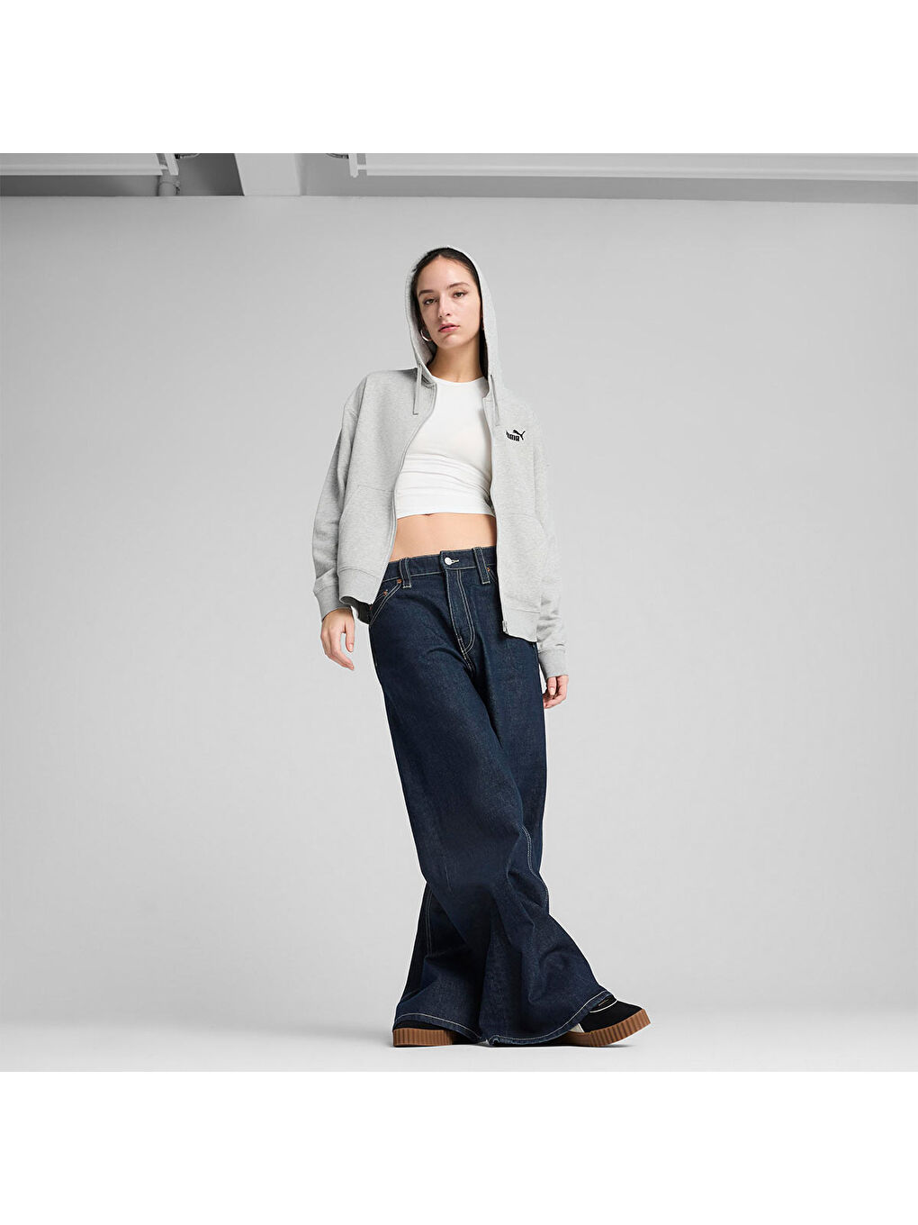 Essentials Comfort Kadın Gri Kapüşonlu Ceket