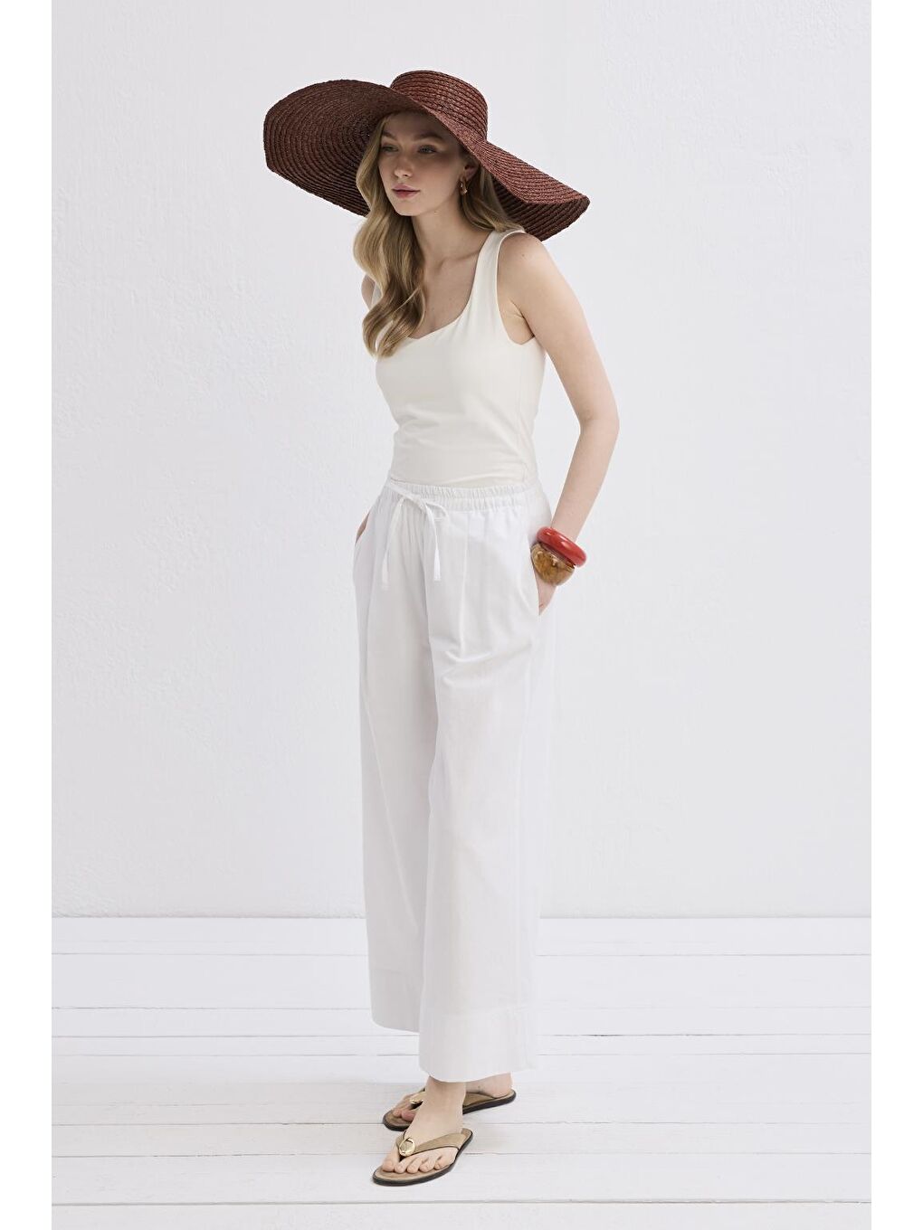 Doren Keten Pantolon Ekru