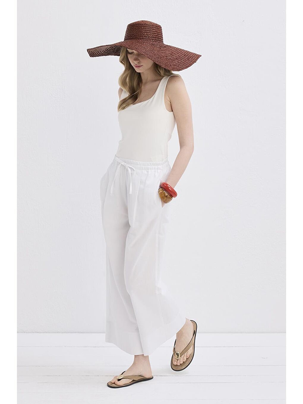 Doren Keten Pantolon Ekru-2