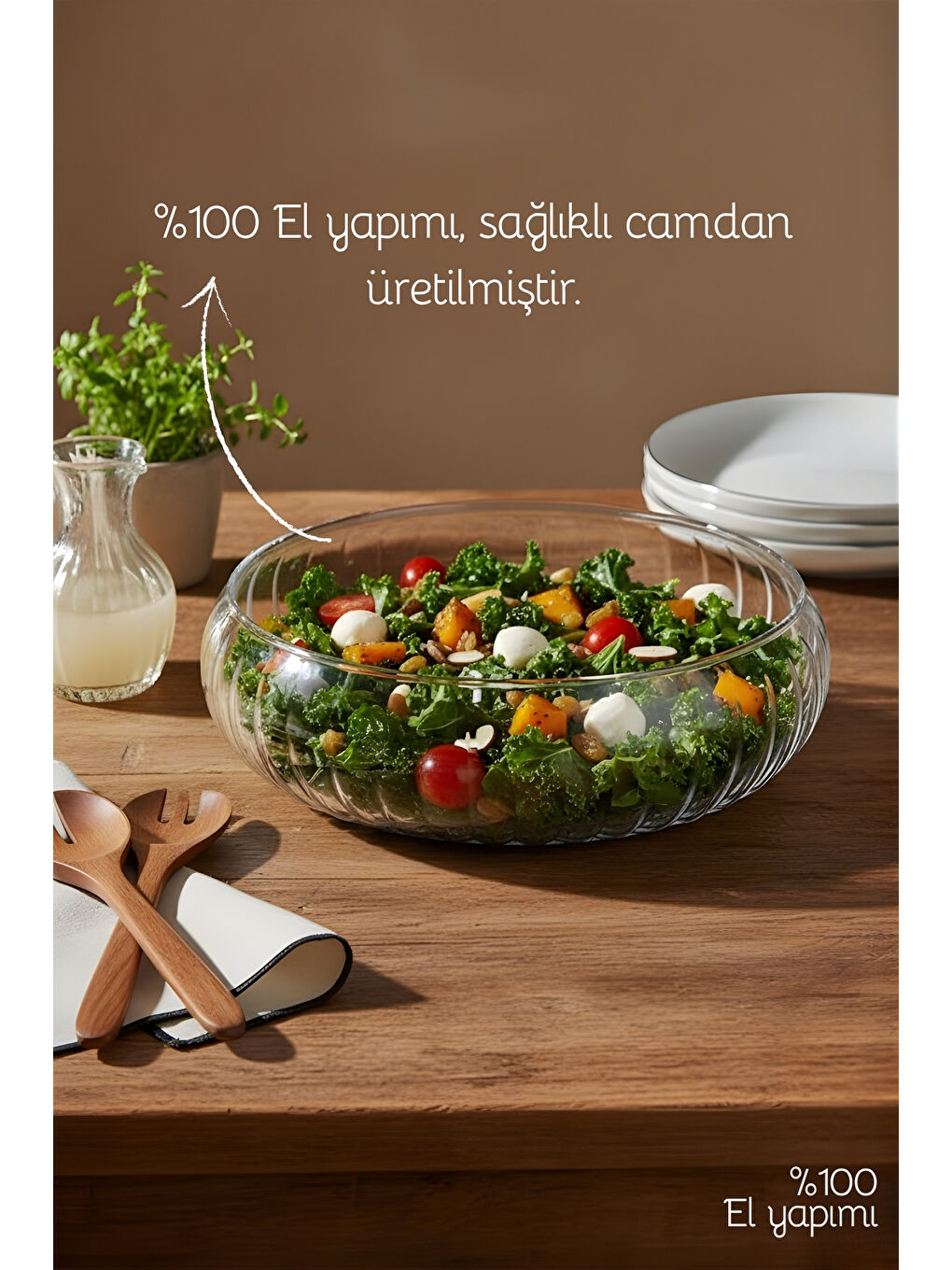 Renksiz 2'li Set Büyük Boy Cam Salata Kasesi - İskandinav Tarz Kase - Şeffaf Kase-1