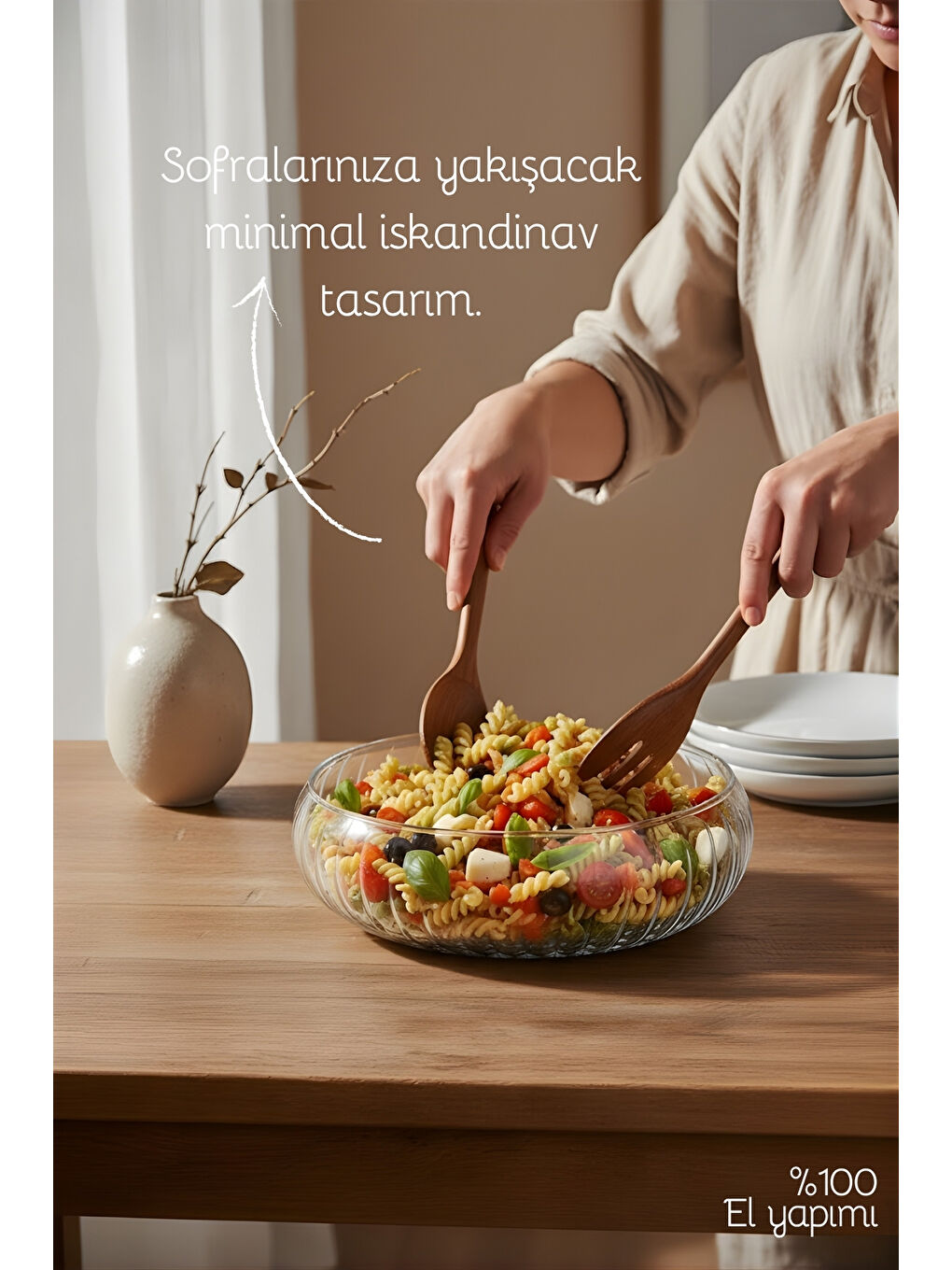 Renksiz 2'li Set Büyük Boy Cam Salata Kasesi - İskandinav Tarz Kase - Şeffaf Kase-2