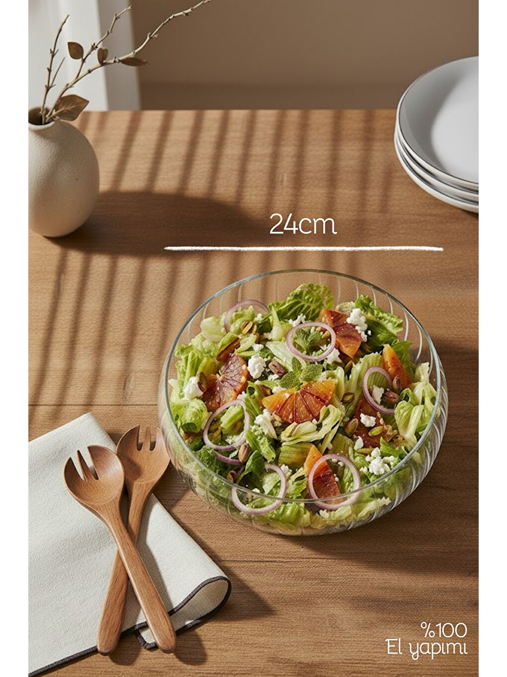 Renksiz 2'li Set Büyük Boy Cam Salata Kasesi - İskandinav Tarz Kase - Şeffaf Kase-3