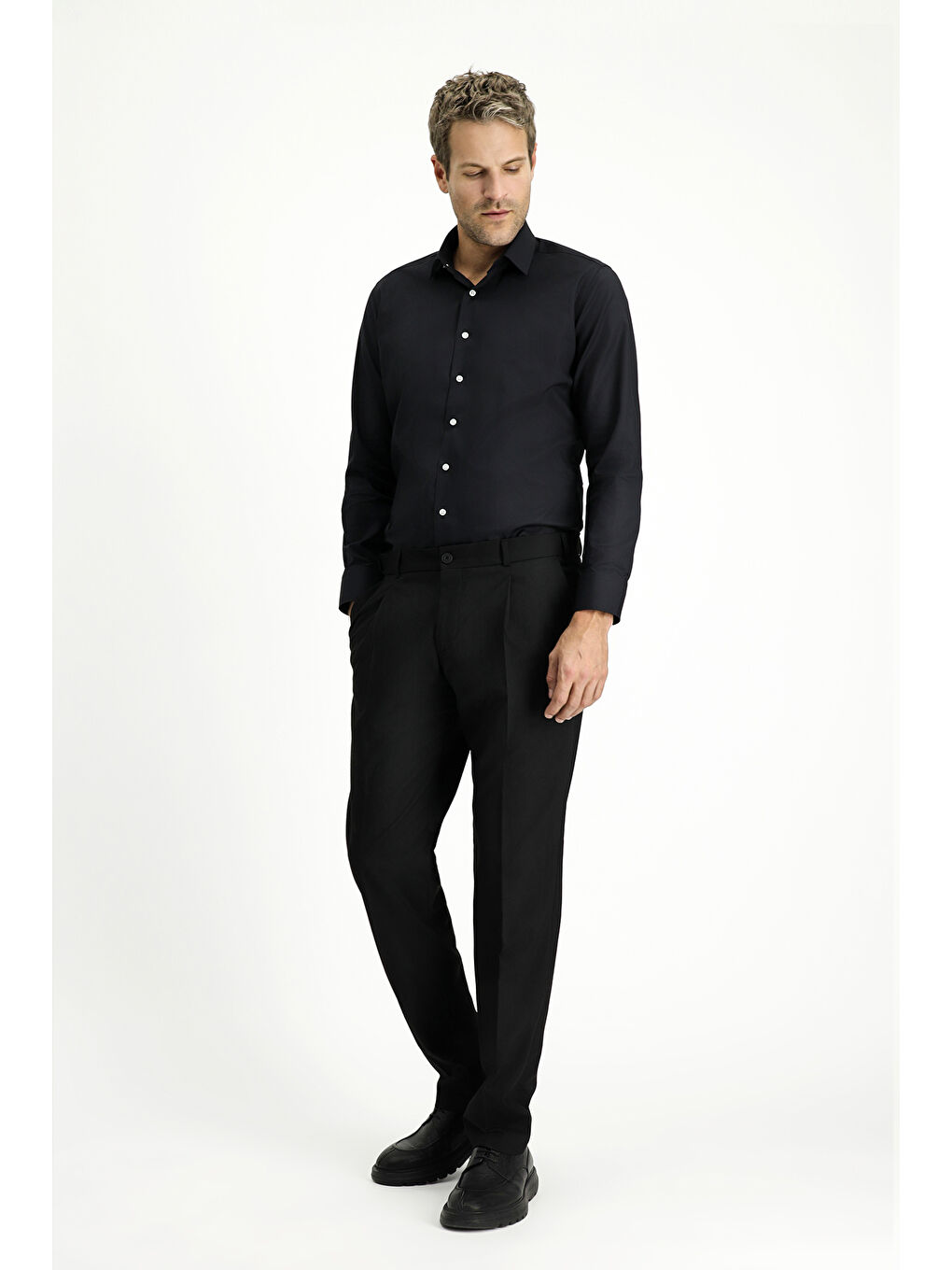 Siyah Elastanlı Pileli Klasik Kumaş Pantolon-1