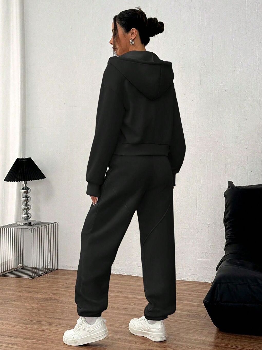 Kadın Siyah Sierra Baskılı Hırka Jogger Oversize Eşofman Takımı-1