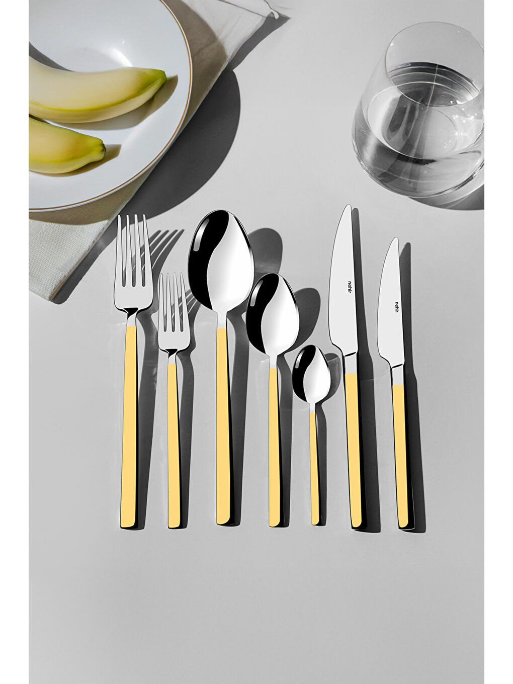 Sarı Dalyan Altın Sade 12 Kişilik 89 Parça Deri Kutulu Çatal Kaşık Bıçak Takımı