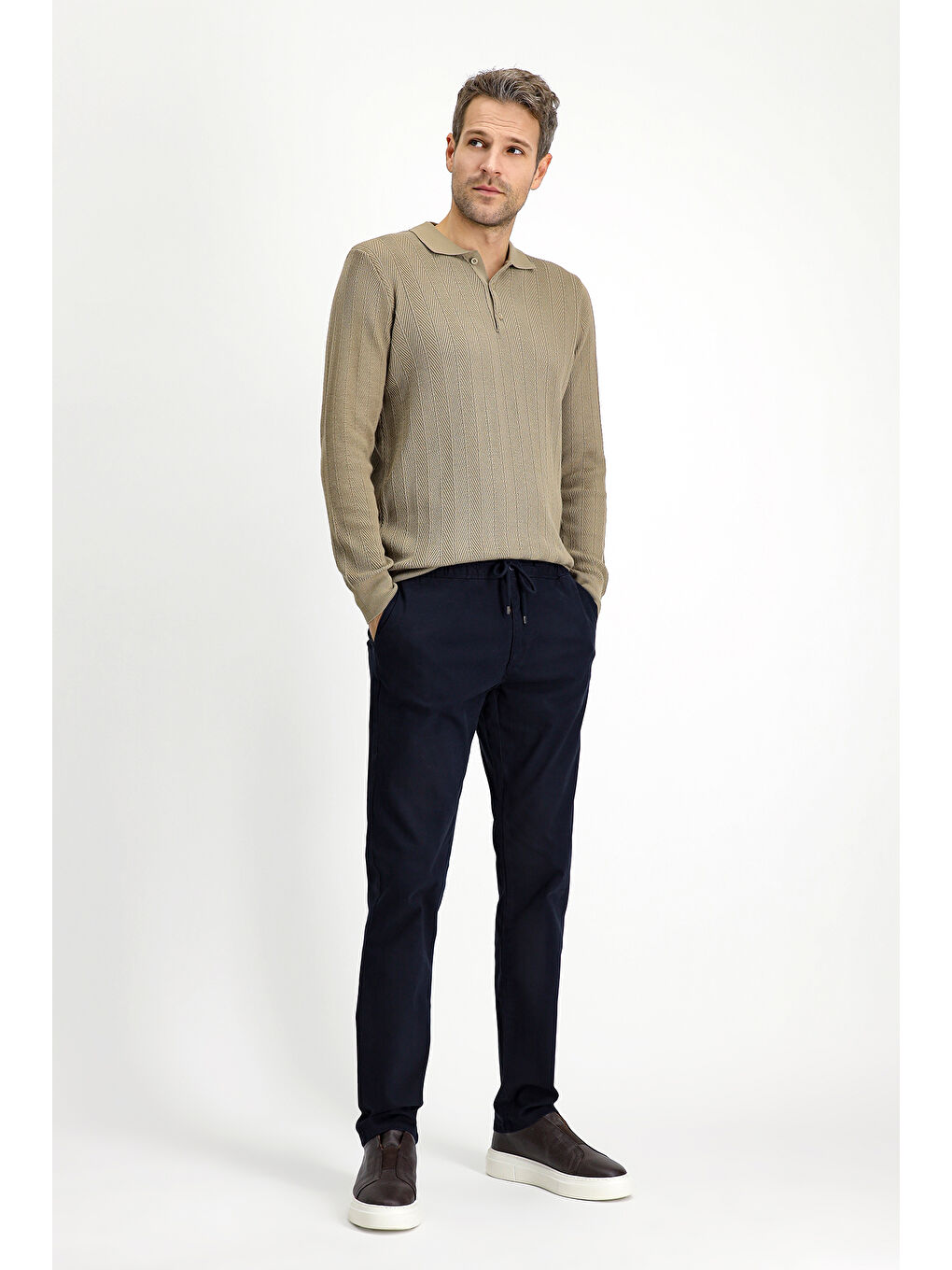 Lacivert Regular Fit Elastanlı Beli Lastikli İpli Pantolon-1