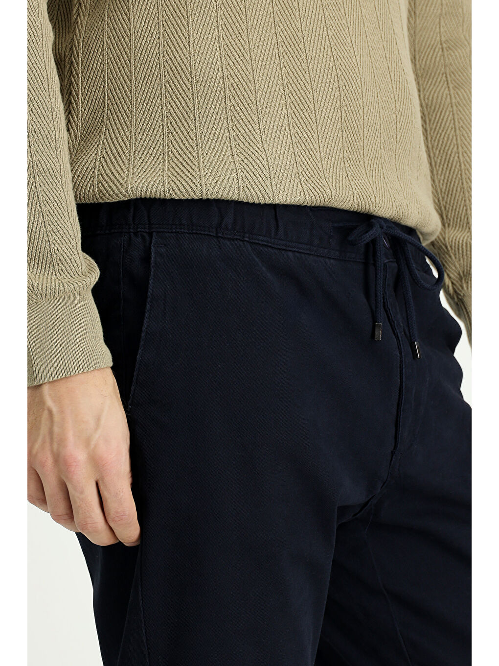 Lacivert Regular Fit Elastanlı Beli Lastikli İpli Pantolon-3