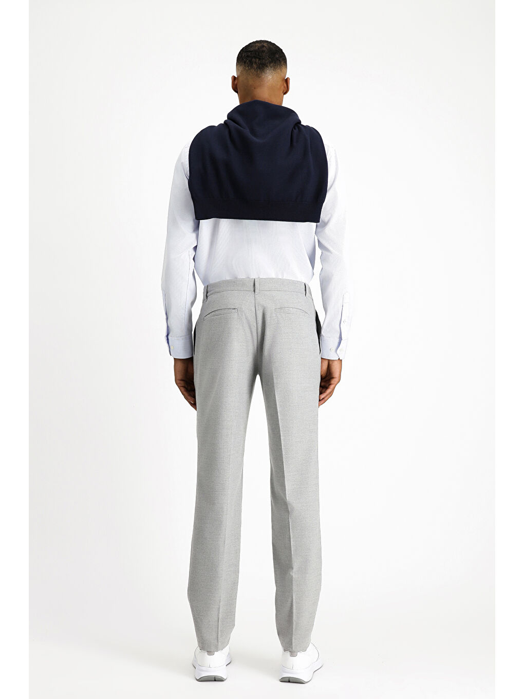 Gri Slim Fit Dar Kesim Elastanlı Pileli Klasik Kumaş Pantolon-3