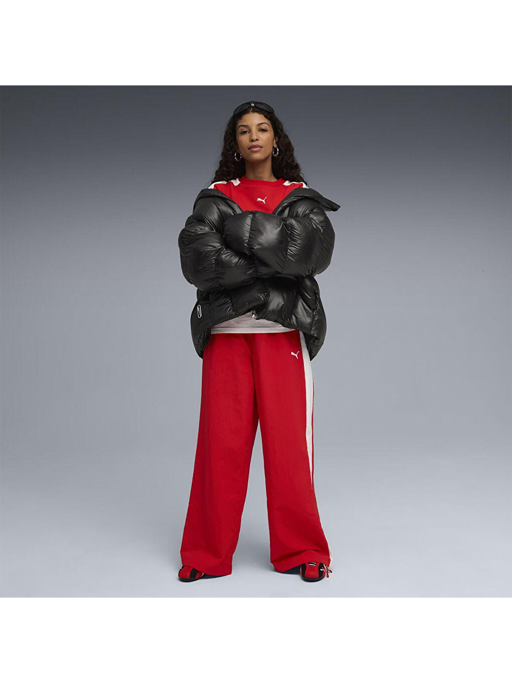 T7 Over Oversized Crew Kadın Kırmızı Bisiklet Yaka Sweatshirt-2